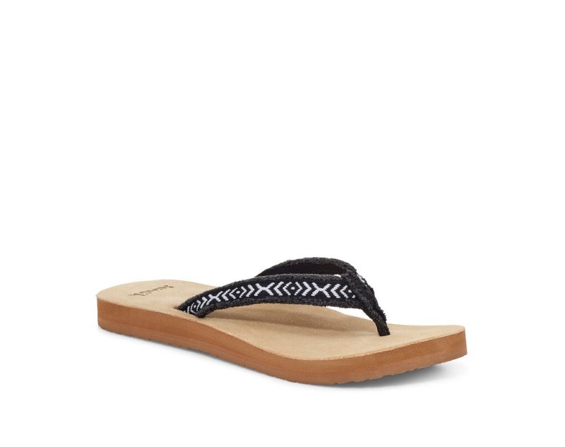 Chanclas Sanuk Fraidy Tribal Hemp Mujer Negros Blancos | MX-017786