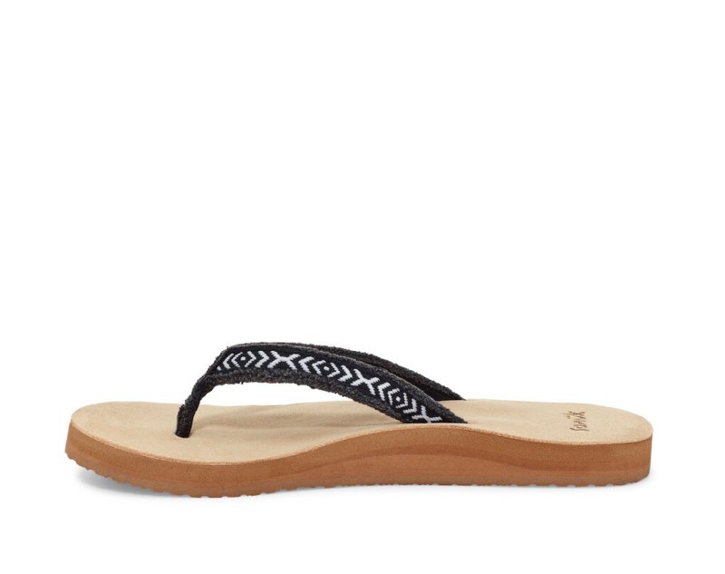 Chanclas Sanuk Fraidy Tribal Hemp Mujer Negros Blancos | MX-017786