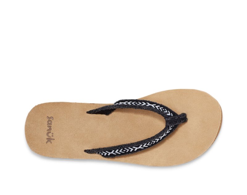 Chanclas Sanuk Fraidy Tribal Hemp Mujer Negros Blancos | MX-017786