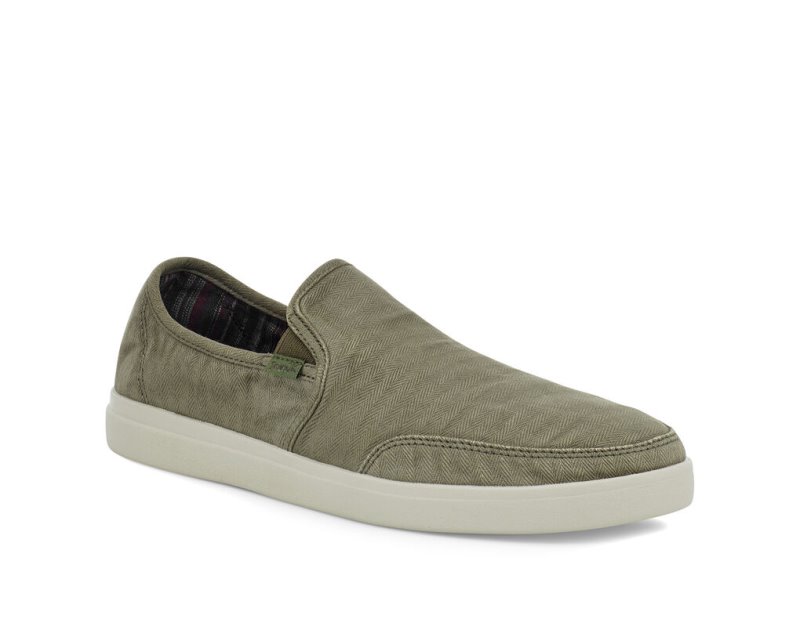 Zapatos Sanuk Vagabond Slip-On Sneaker Wash Vegan Hombre Verde Oliva | MX-879223