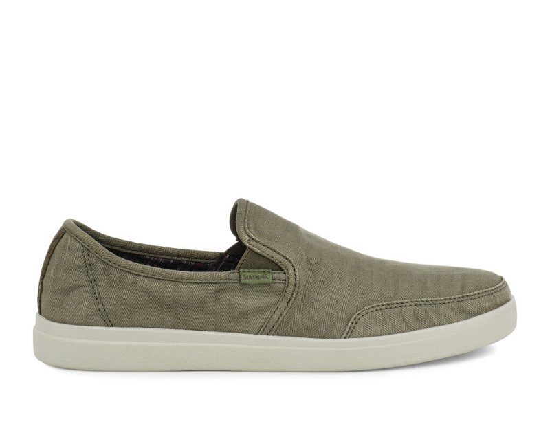 Zapatos Sanuk Vagabond Slip-On Sneaker Wash Vegan Hombre Verde Oliva | MX-879223